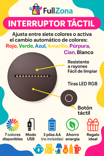 Luz Decorativa Gamer 3D “Game Over” – 7 Colores, USB Táctil