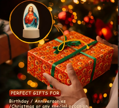 Lámpara LED Religiosa de Jesús | Luz Nocturna Decorativa con Base USB – Fe y Luz para tu Hogar