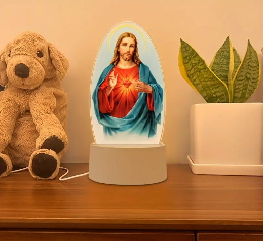 Lámpara LED Religiosa de Jesús | Luz Nocturna Decorativa con Base USB – Fe y Luz para tu Hogar
