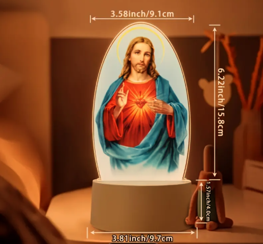 Lámpara LED Religiosa de Jesús | Luz Nocturna Decorativa con Base USB – Fe y Luz para tu Hogar
